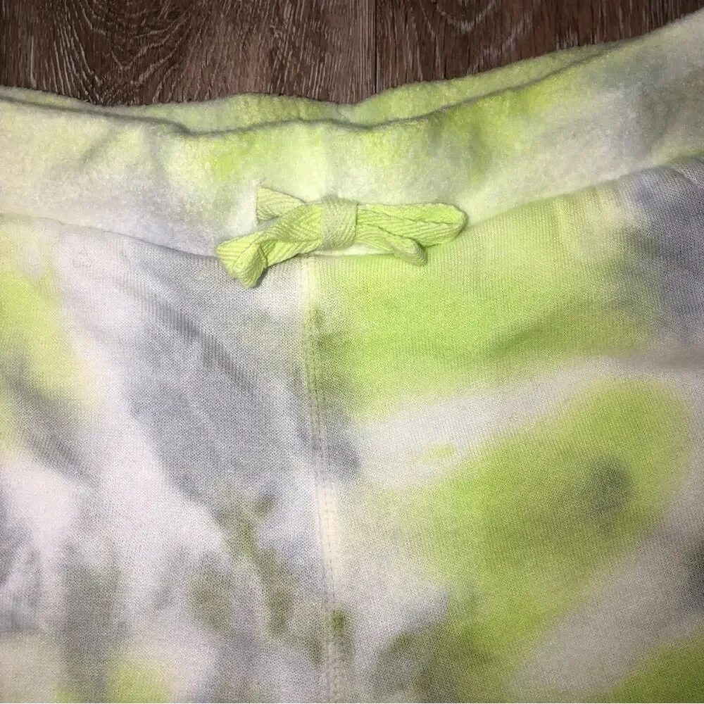 Free People Kelly Washed Green Yellow Tie Dye Lounge Short XS NWT